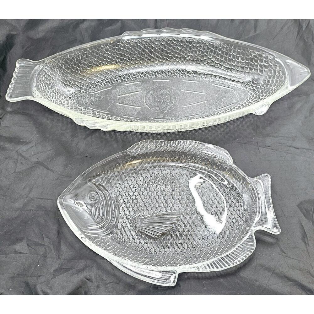 Vintage MCM Glassbake Glass Oven-T-Table Fish Dish Dish#4141 & Small Serving Pla